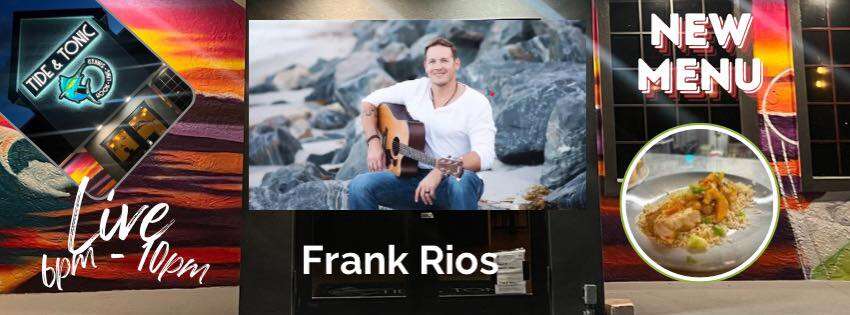 Frank Rios performing live at Tide & Tonic, showcasing his exceptional guitar skills and soulful vocals during an intimate acoustic set.